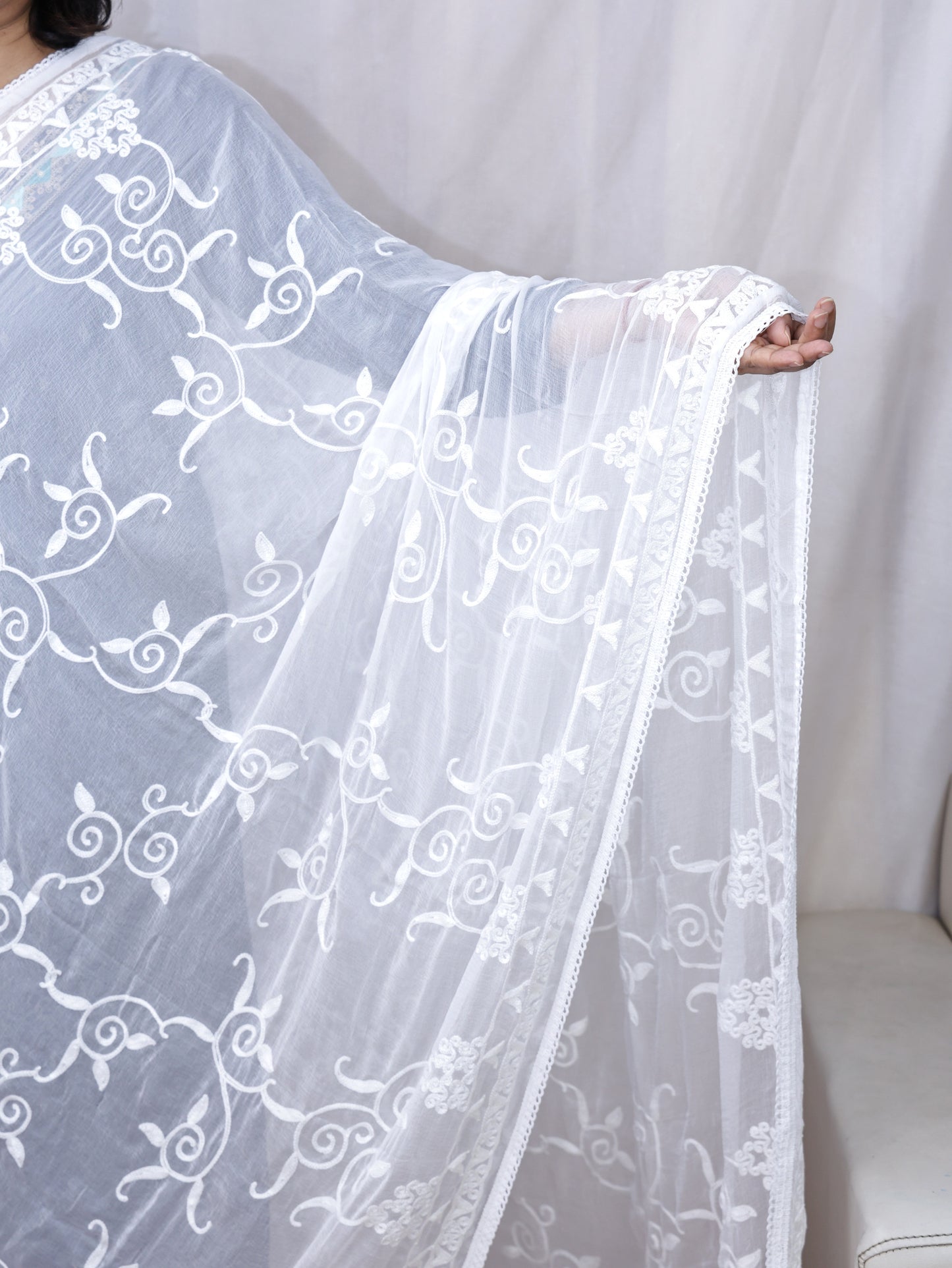 White Embroidery Dupatta