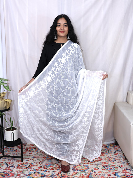 White Embroidery Dupatta