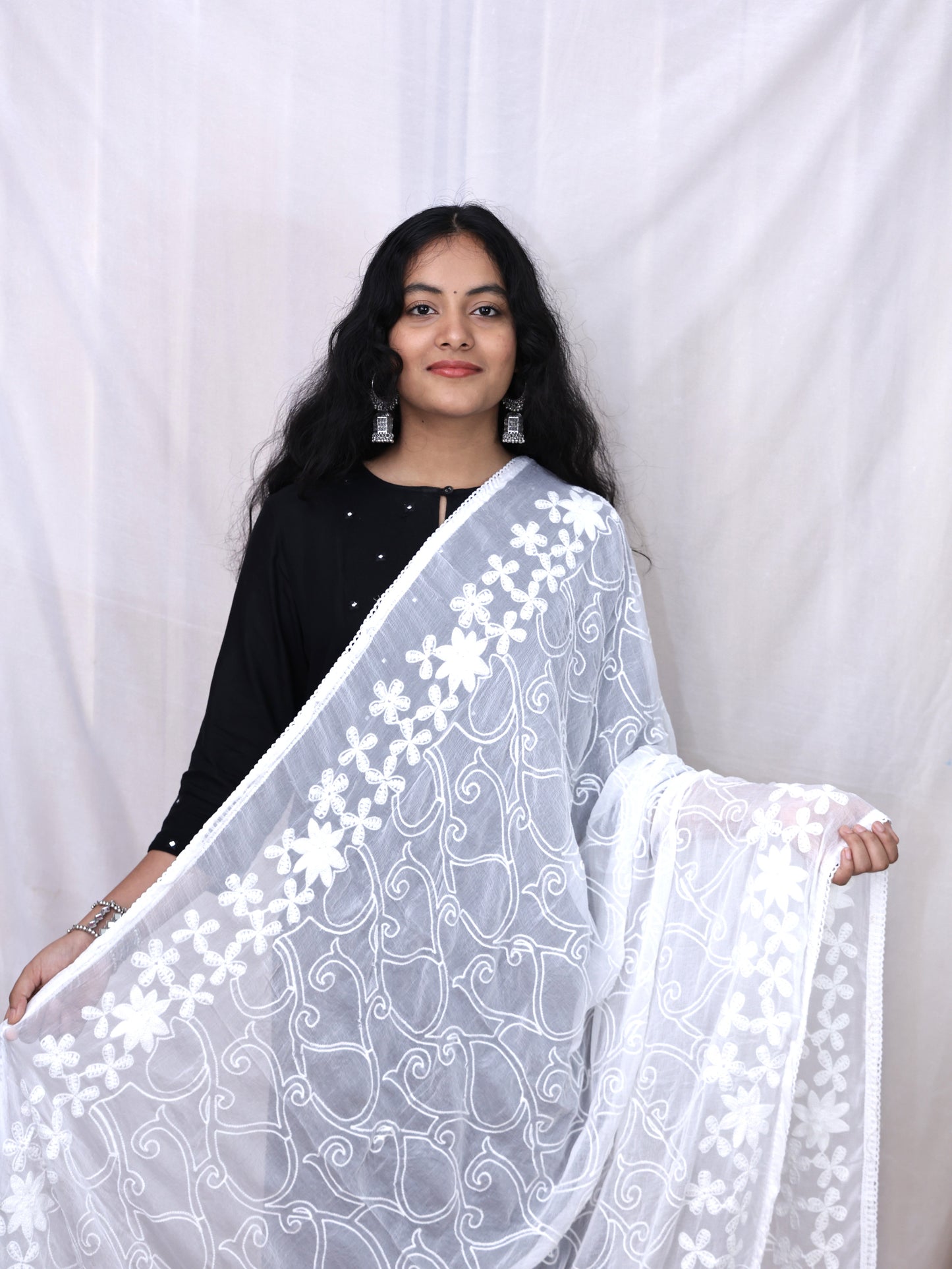 White Embroidery Dupatta