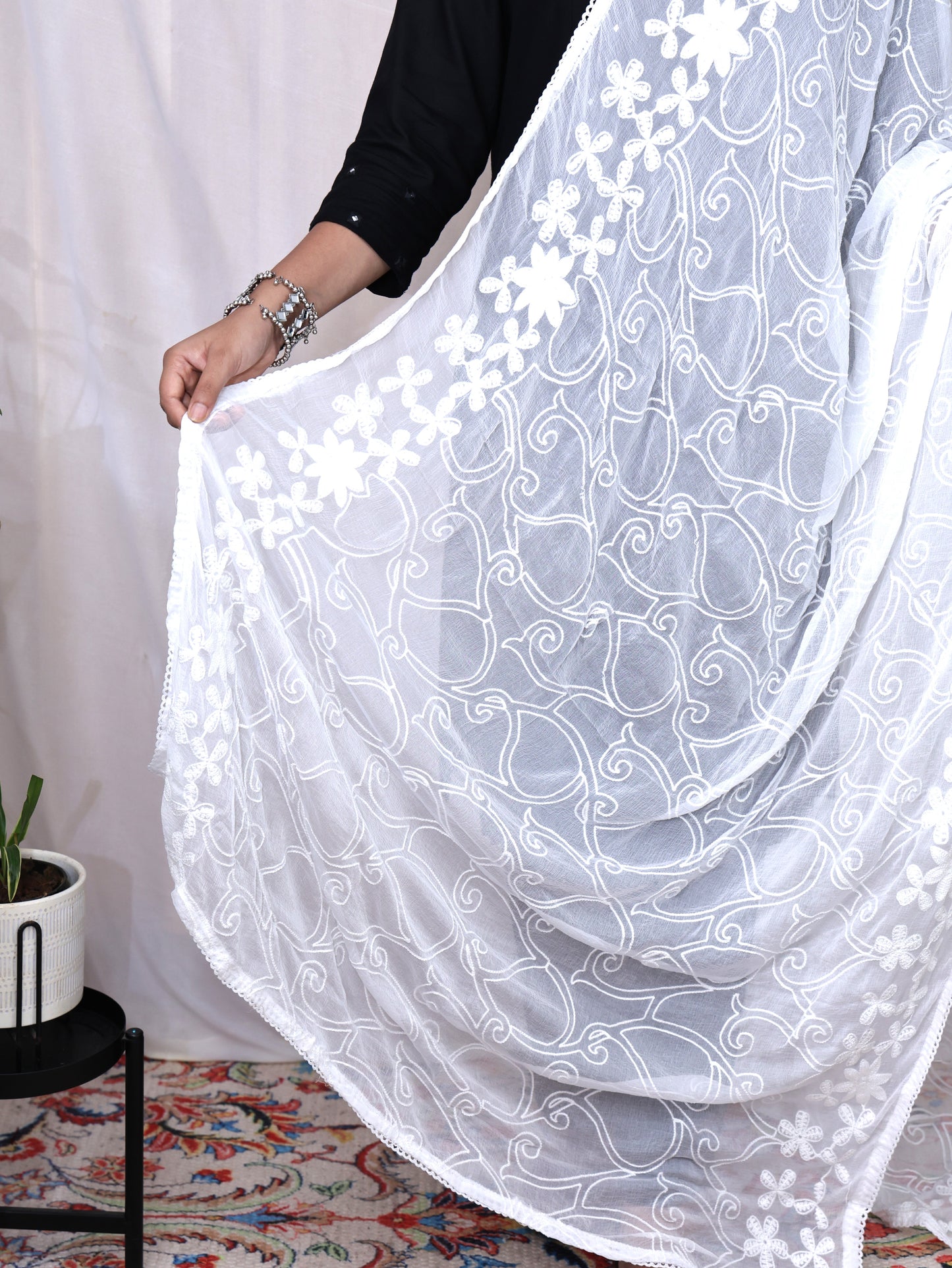 White Embroidery Dupatta