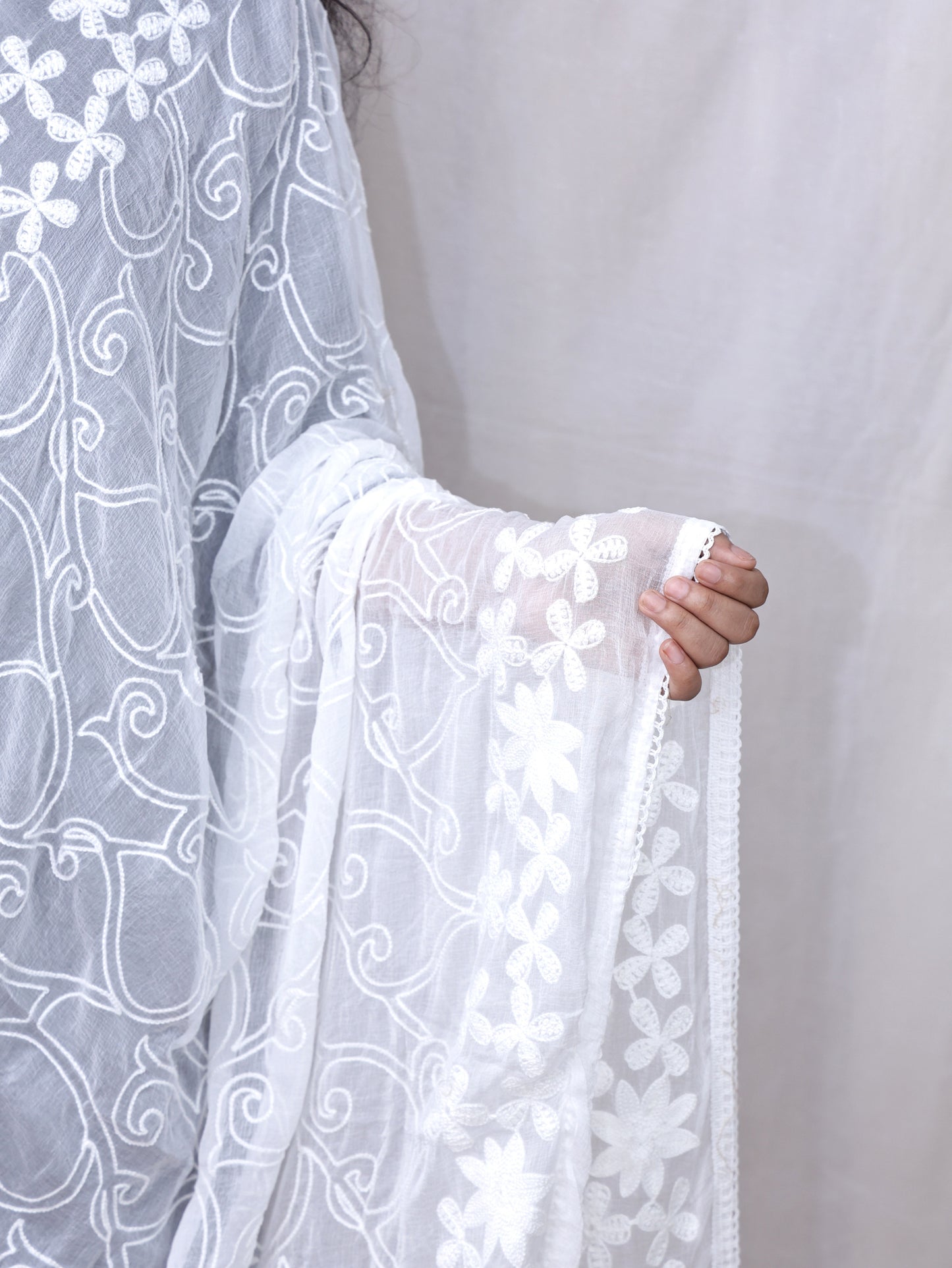 White Embroidery Dupatta