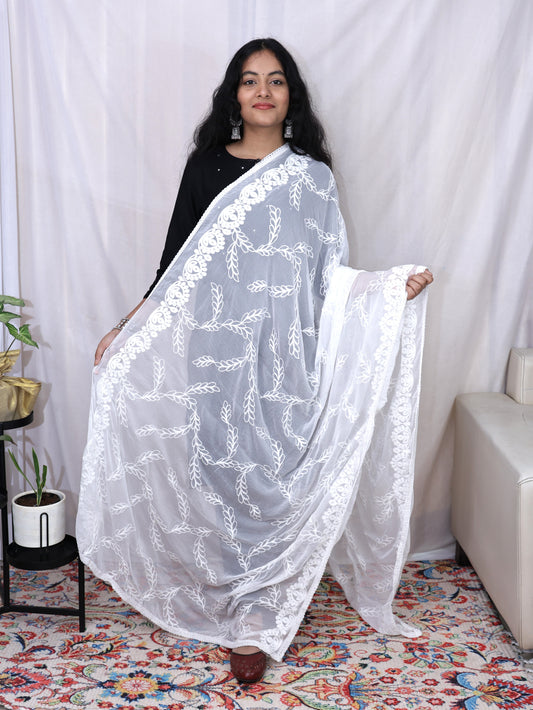 White Embroidery Dupatta