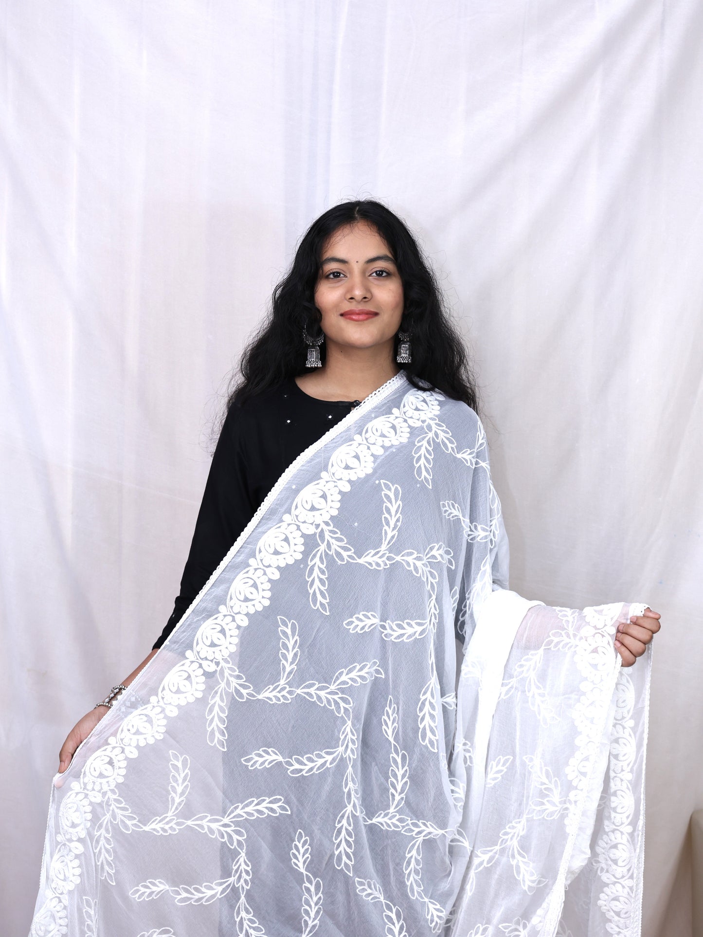 White Embroidery Dupatta