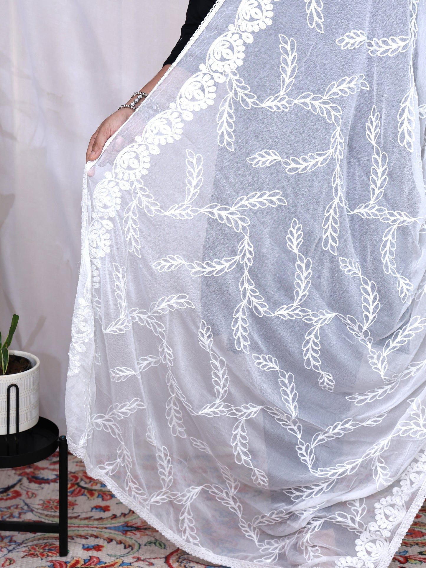 White Embroidery Dupatta