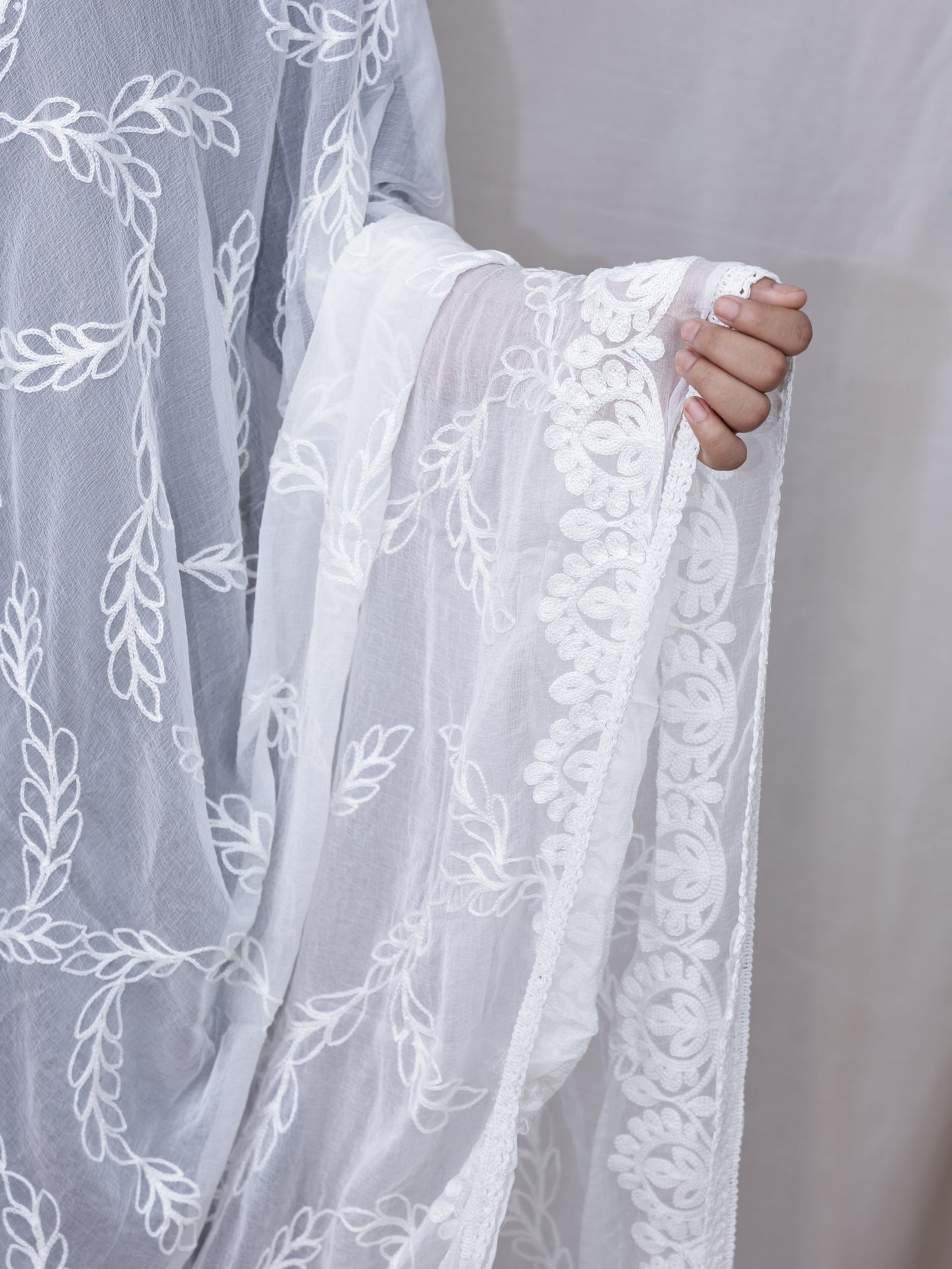 White Embroidery Dupatta