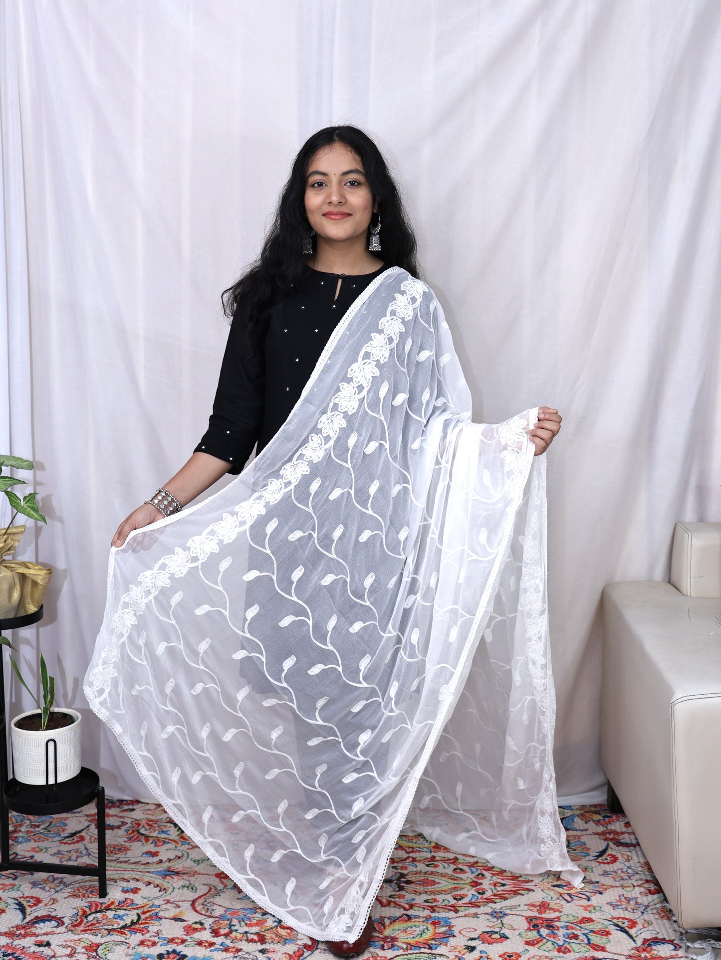 White Embroidery Dupatta