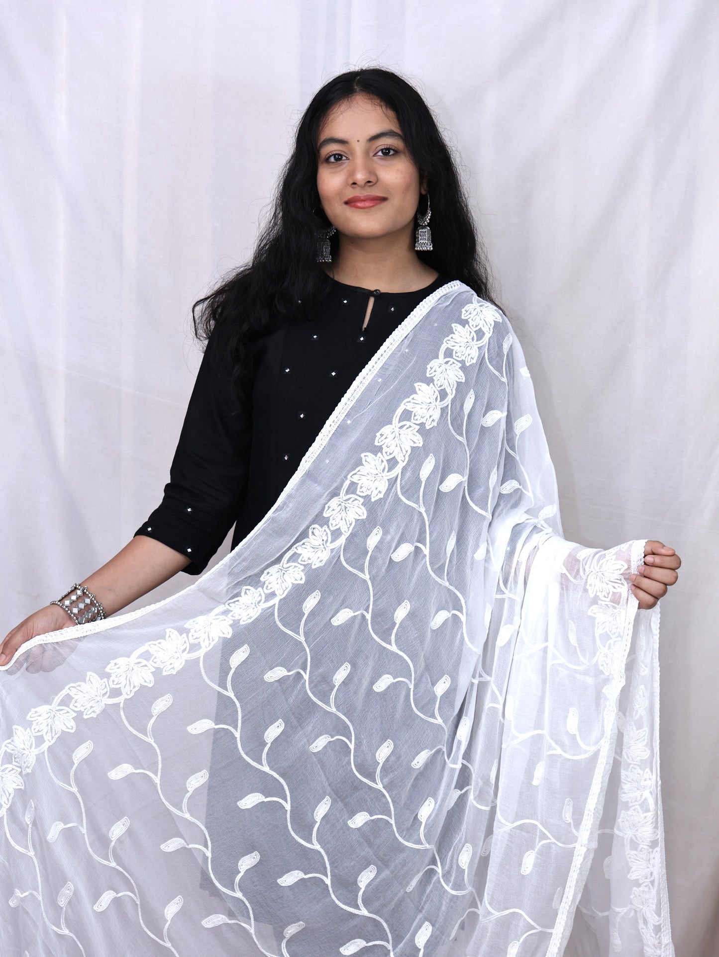 White Embroidery Dupatta