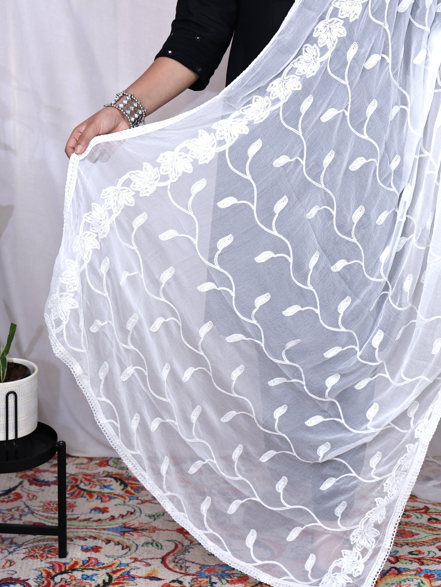 White Embroidery Dupatta