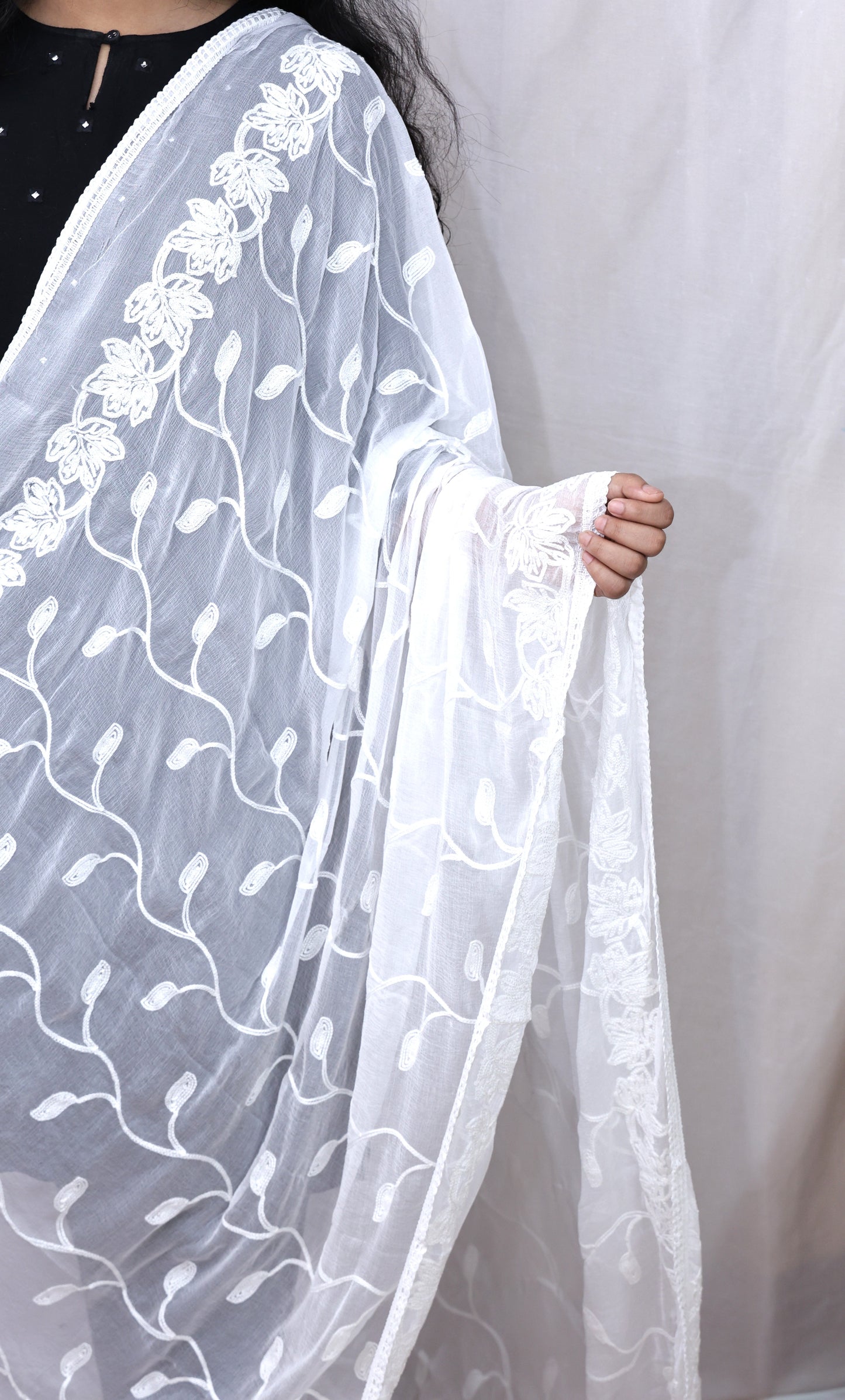 White Embroidery Dupatta