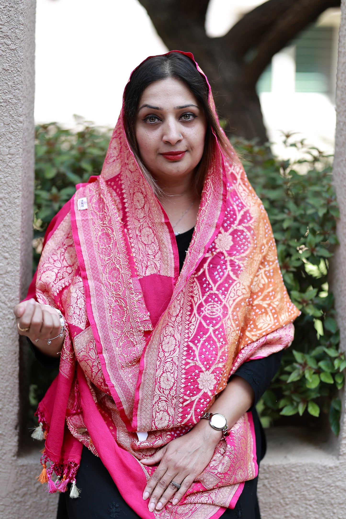 Pink Crep Georgette Handloom Bandhani Dupatta