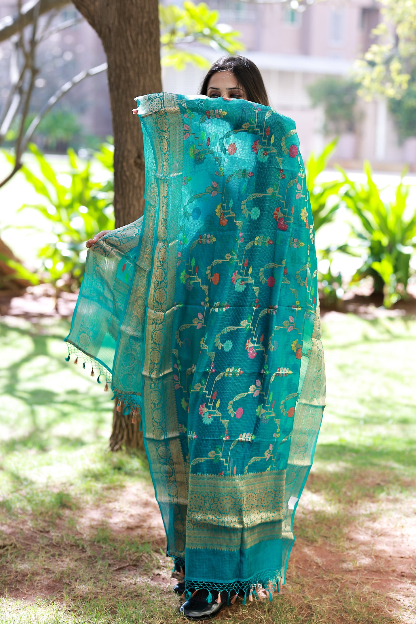 Green Kota Chek Katan Paithani Jal Banarasi Dupatta