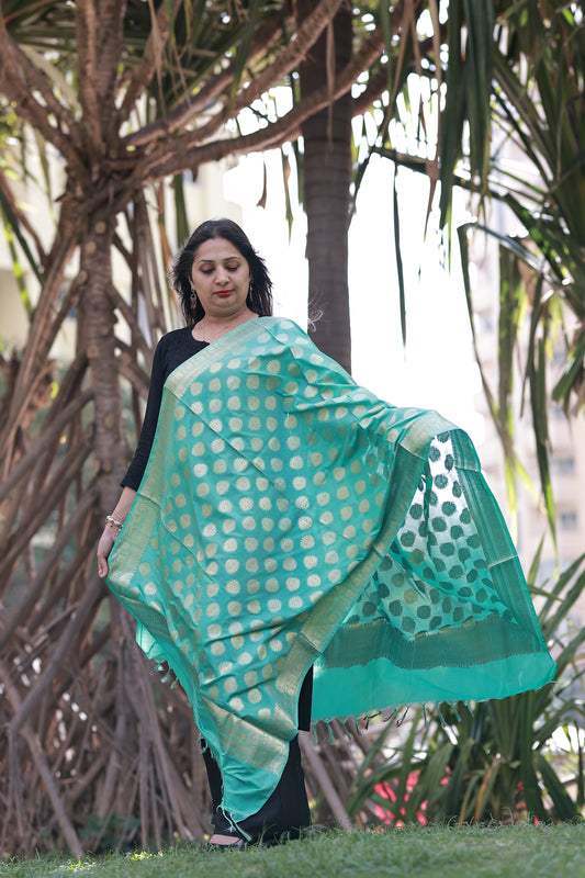 Green Banarasi Dupatta with Golden Buta