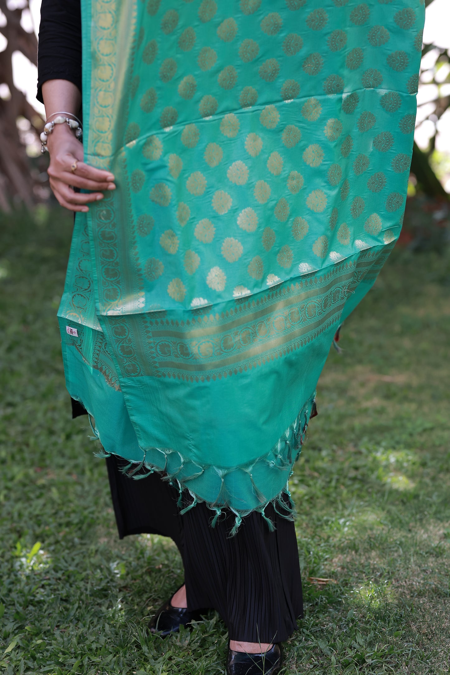 Green Banarasi Dupatta with Golden Buta