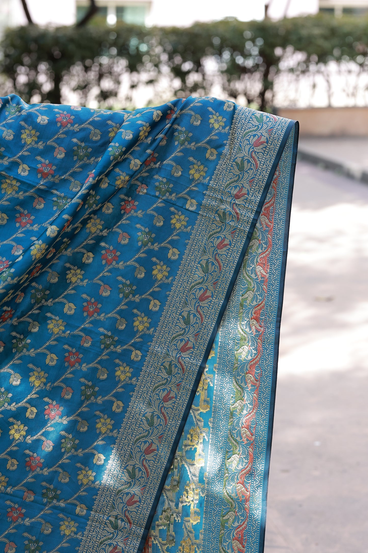 Blue Mixed Silk Small Floral Banarasi Dupatta