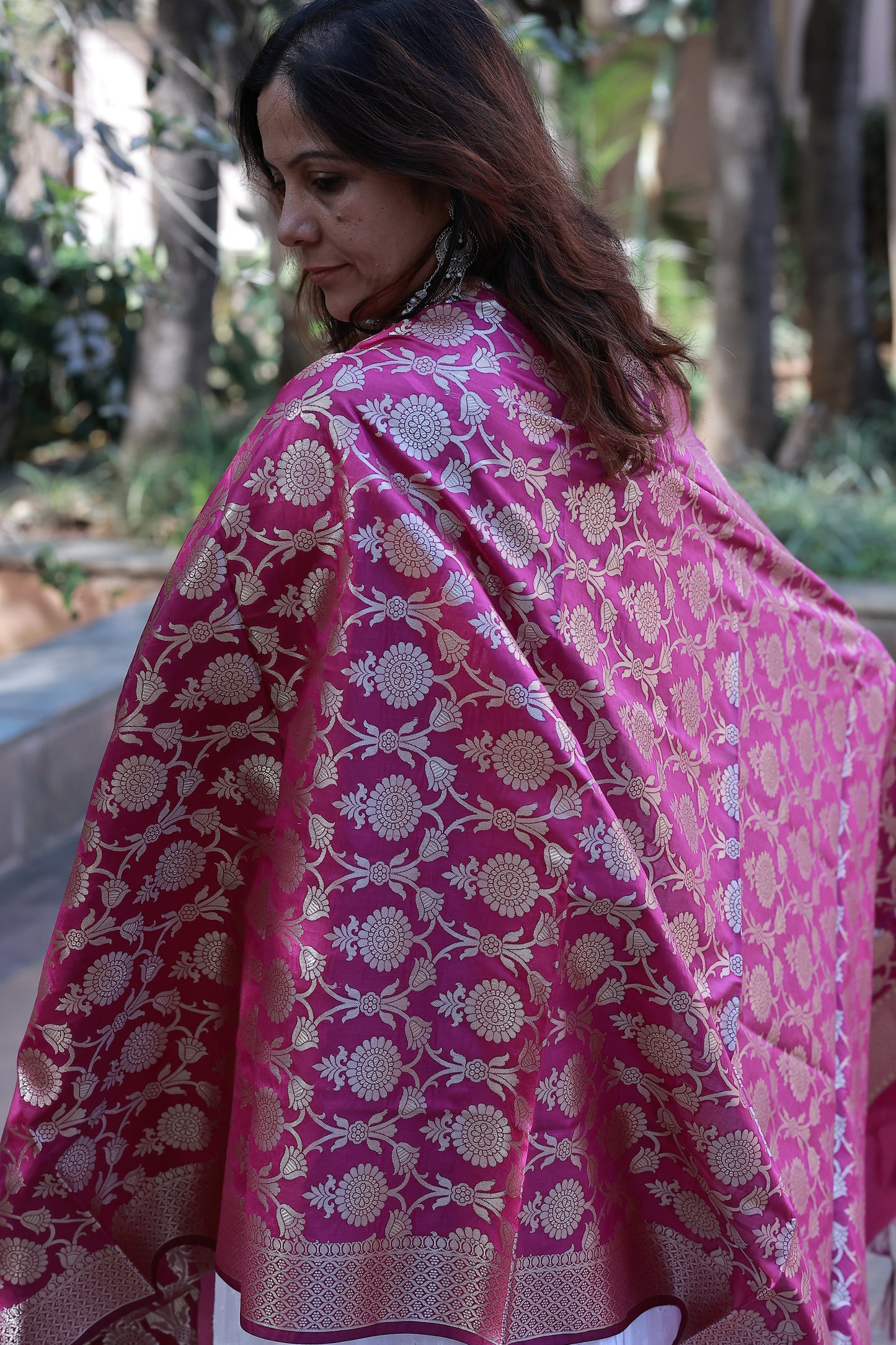 Pink Tissue Silk Jal Jacquard Dupatta