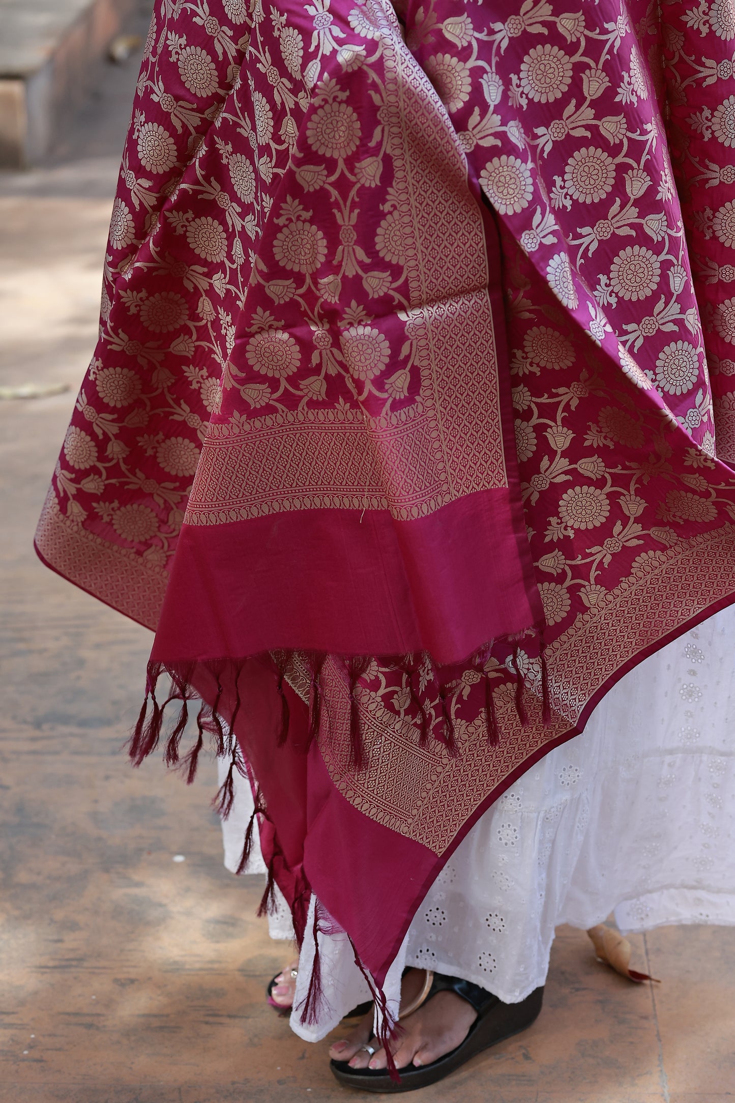 Pink Tissue Silk Jal Jacquard Dupatta