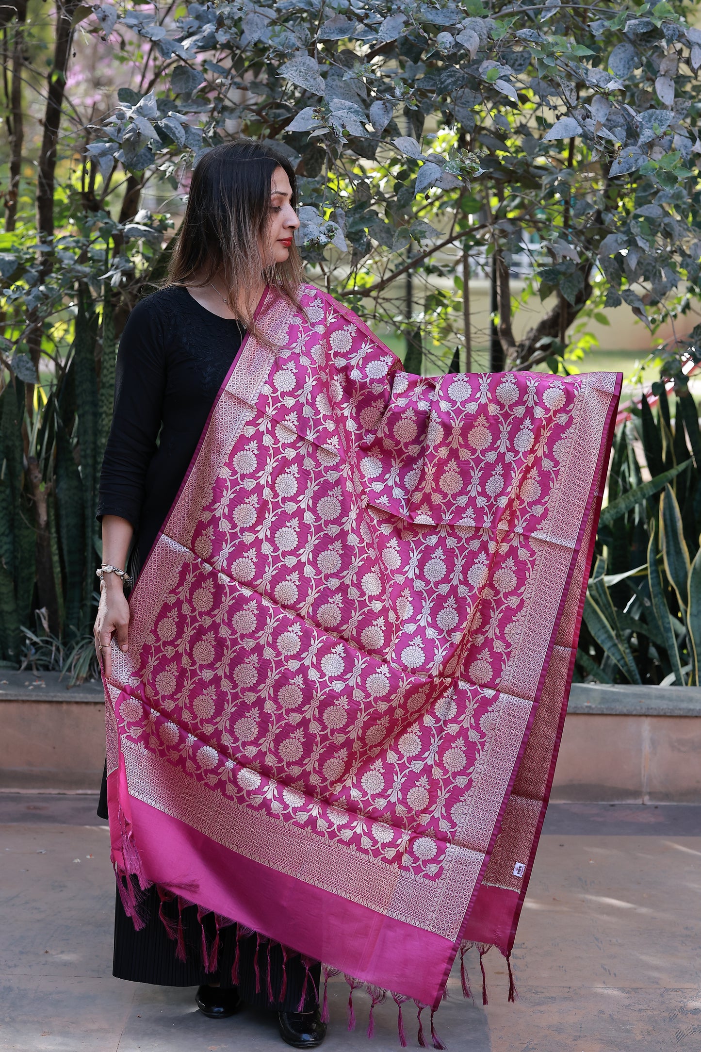 Pink Tissue Silk Jal Jacquard Dupatta