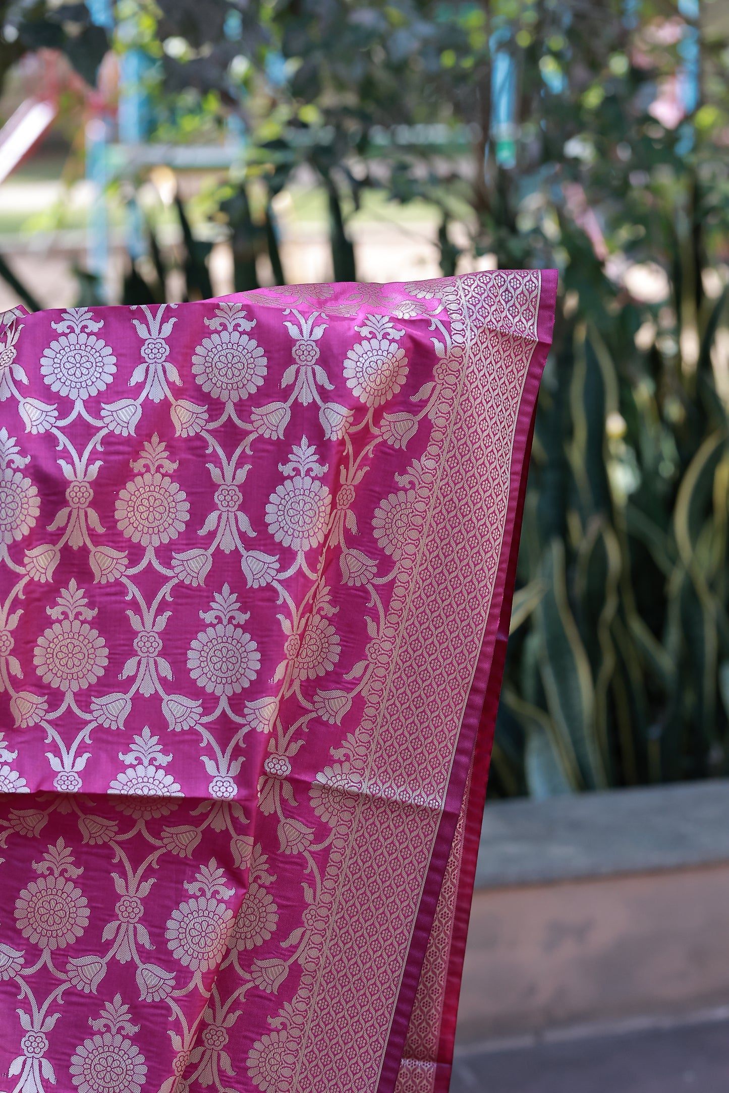 Pink Tissue Silk Jal Jacquard Dupatta