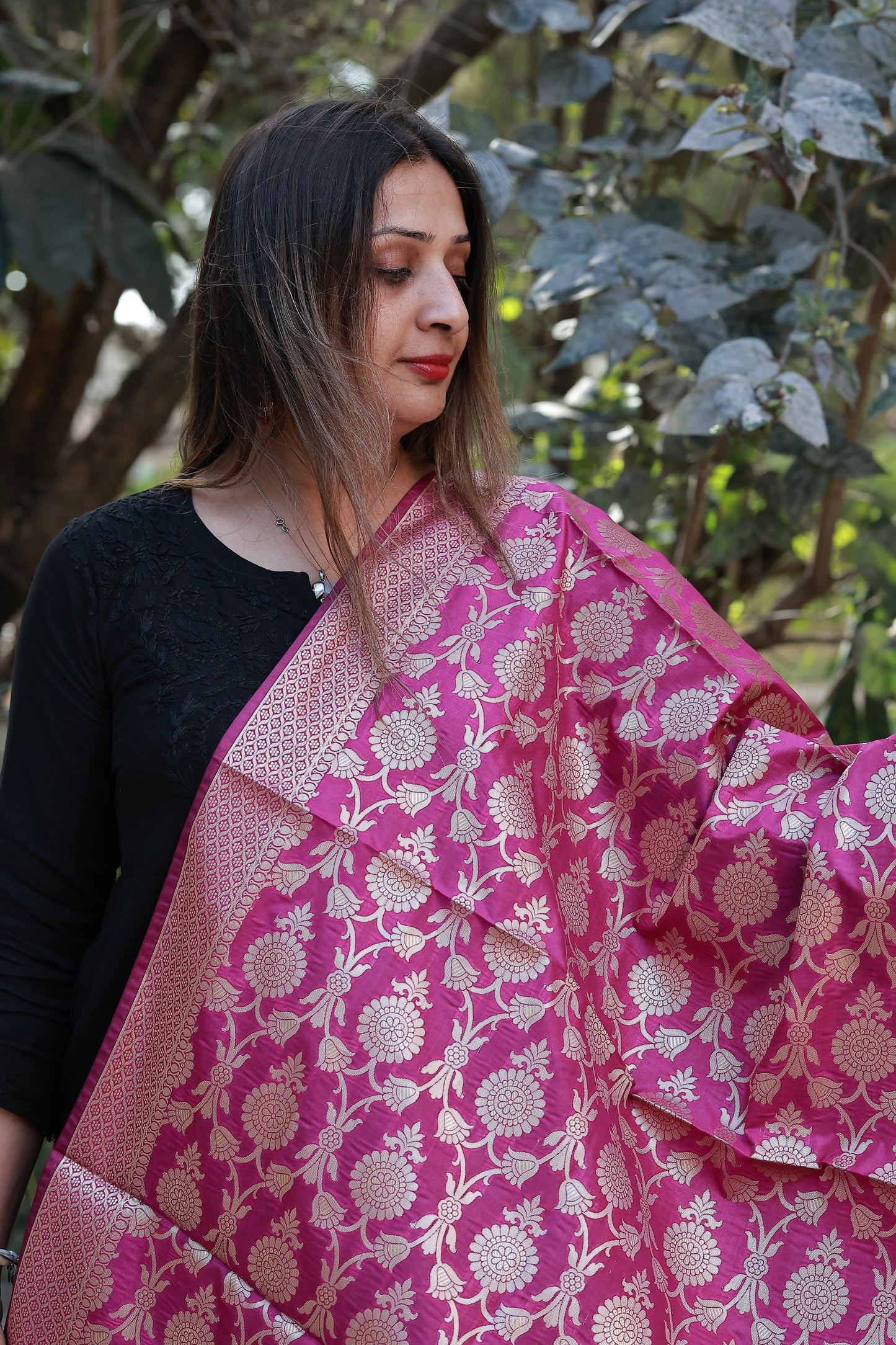 Pink Tissue Silk Jal Jacquard Dupatta