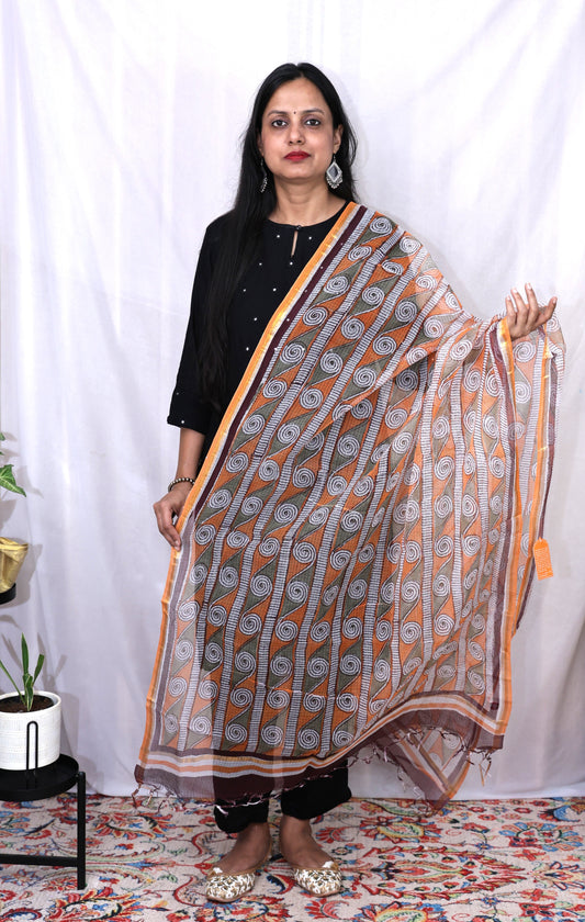 kota Doria Hand-Block Print Dupatta