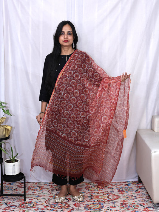 Kota Doria Hand Block Print Dupatta