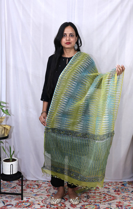 Kota Doria Hand Block Print Dupatta