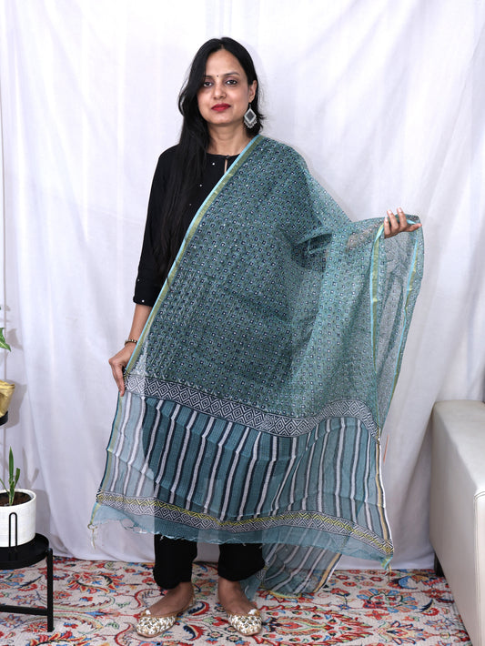 Hand Block Print Kota Doria Dupatta