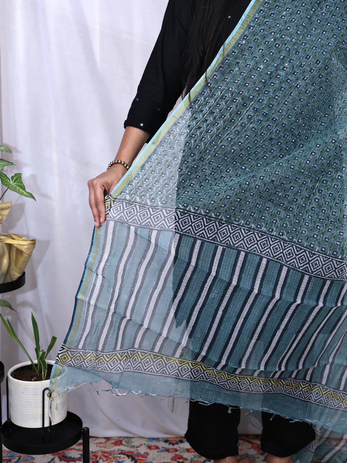 Hand Block Print Kota Doria Dupatta