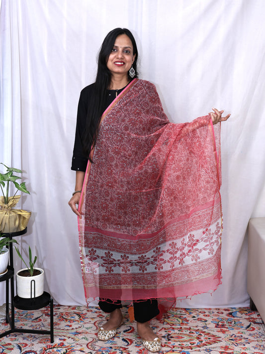 Kota Doria Hand Block Print Dupatta