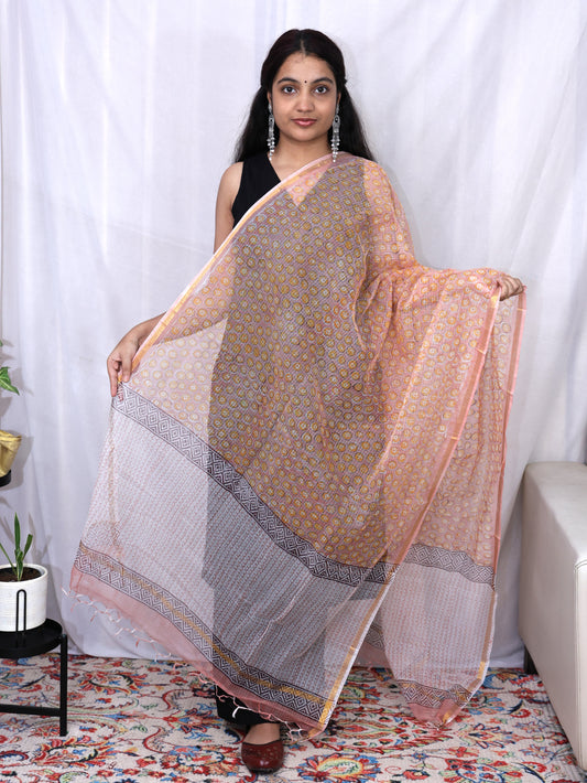 Kota Doria Hand Block Print Dupatta