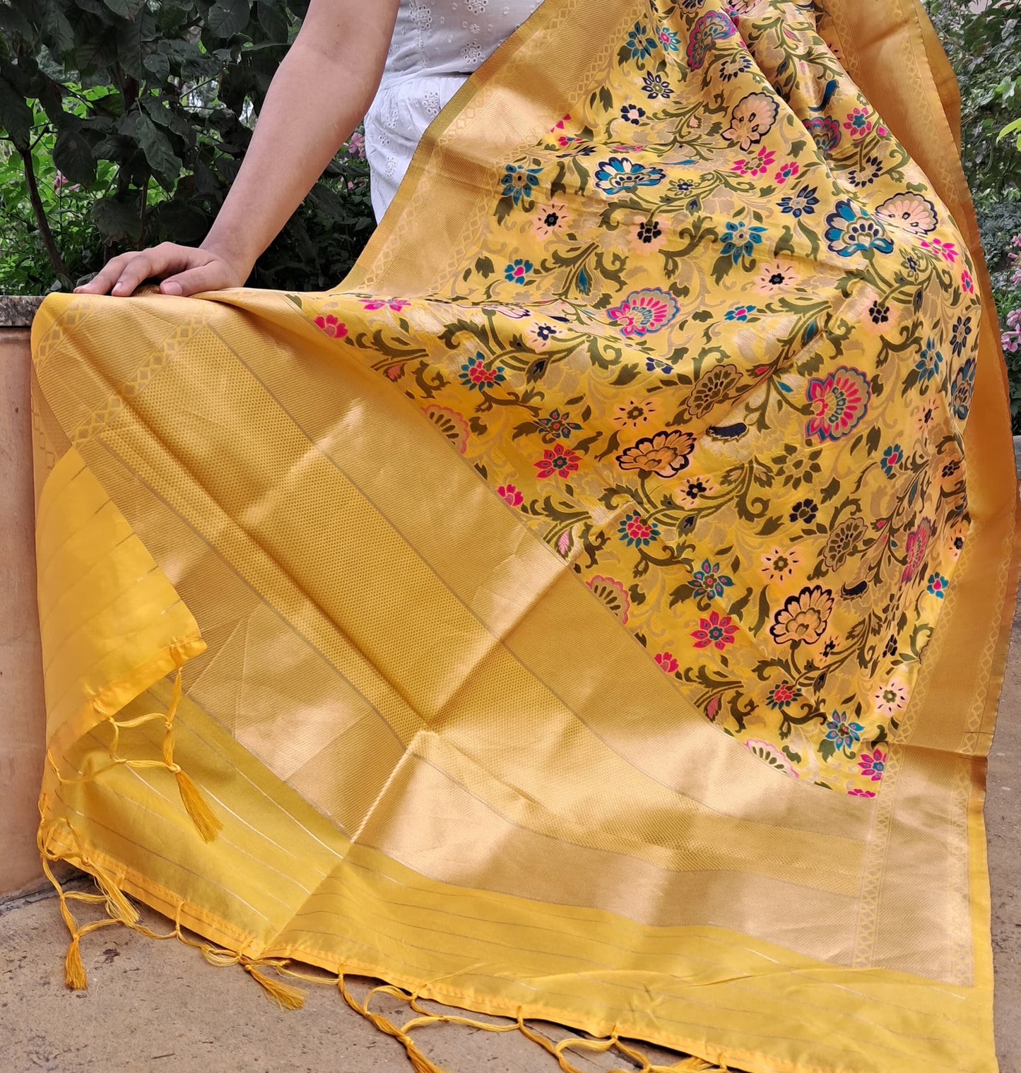 Yellow Mixed Silk Banarasi Dupatta