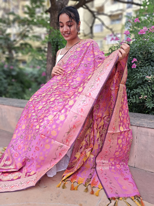Pink Colorful Small Buta Banarasi Mixed Silk