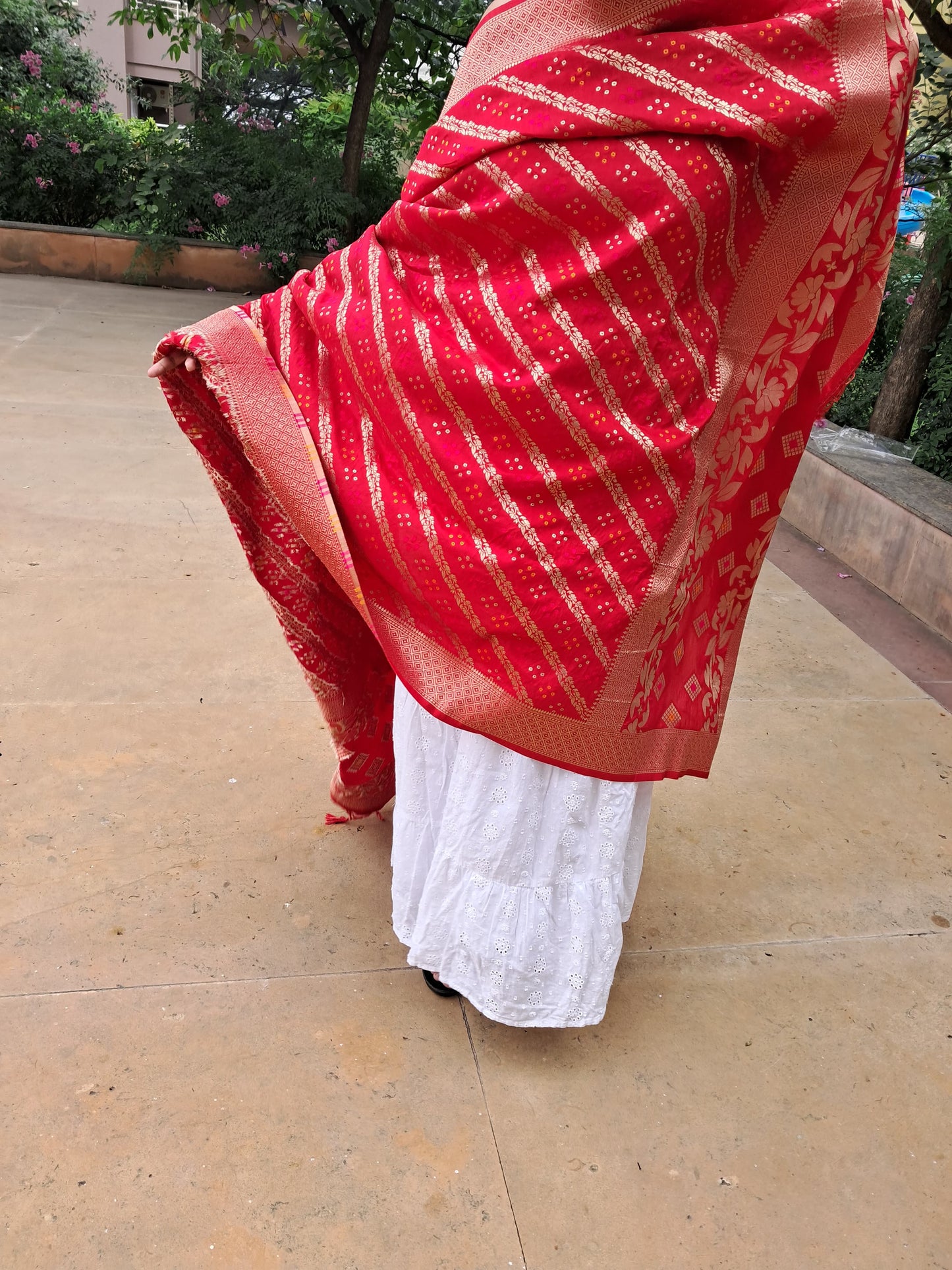 Red Bandhani Banarasi Dupatta