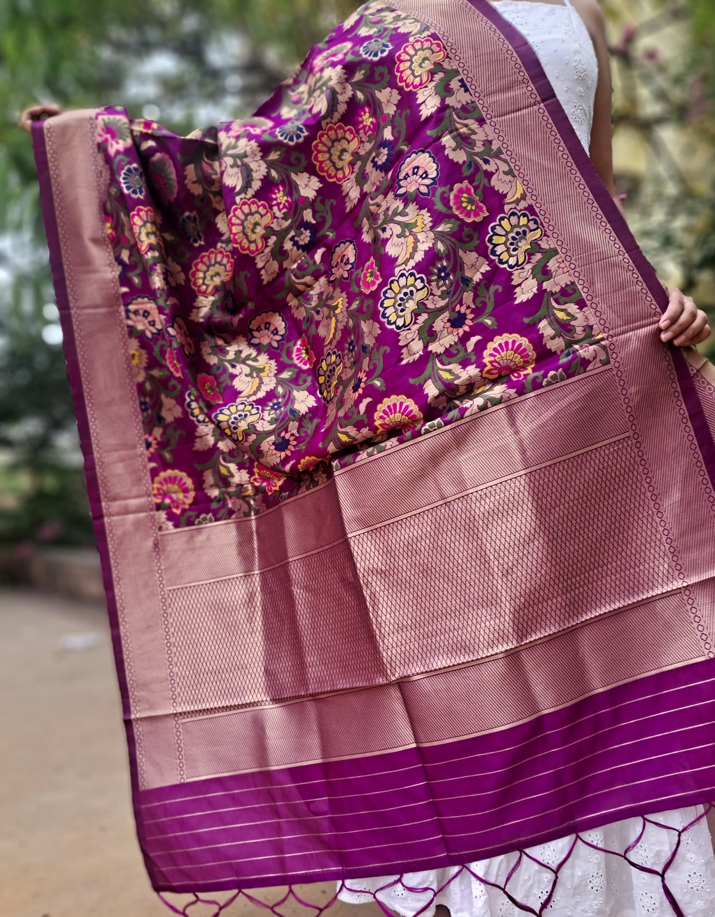 Purple Mixed Silk Banarasi Dupatta