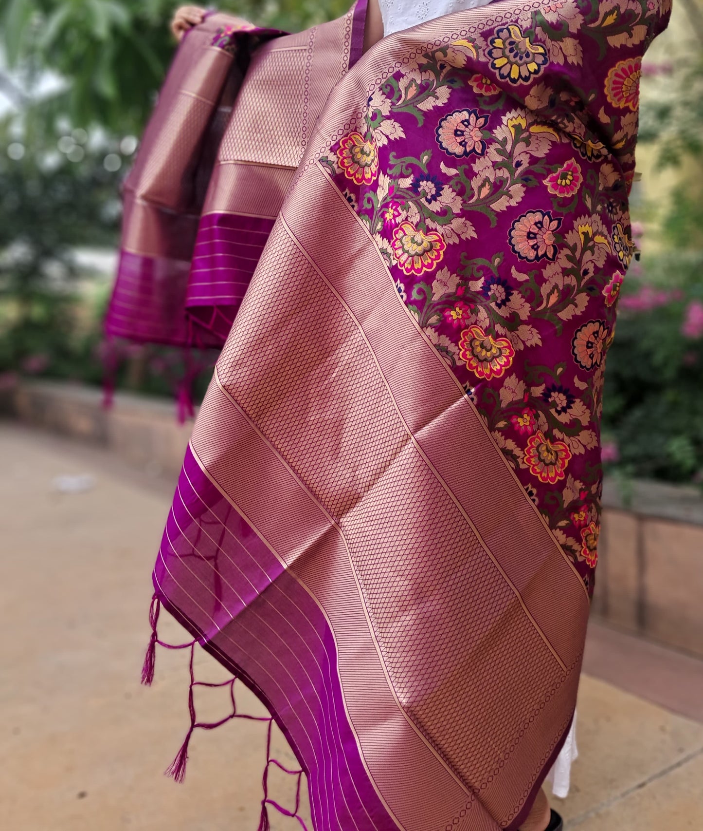 Purple Mixed Silk Banarasi Dupatta