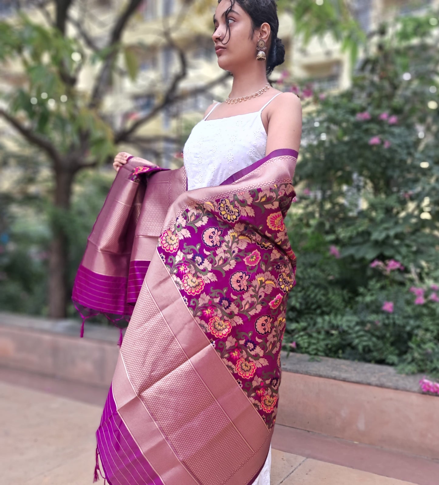 Purple Mixed Silk Banarasi Dupatta