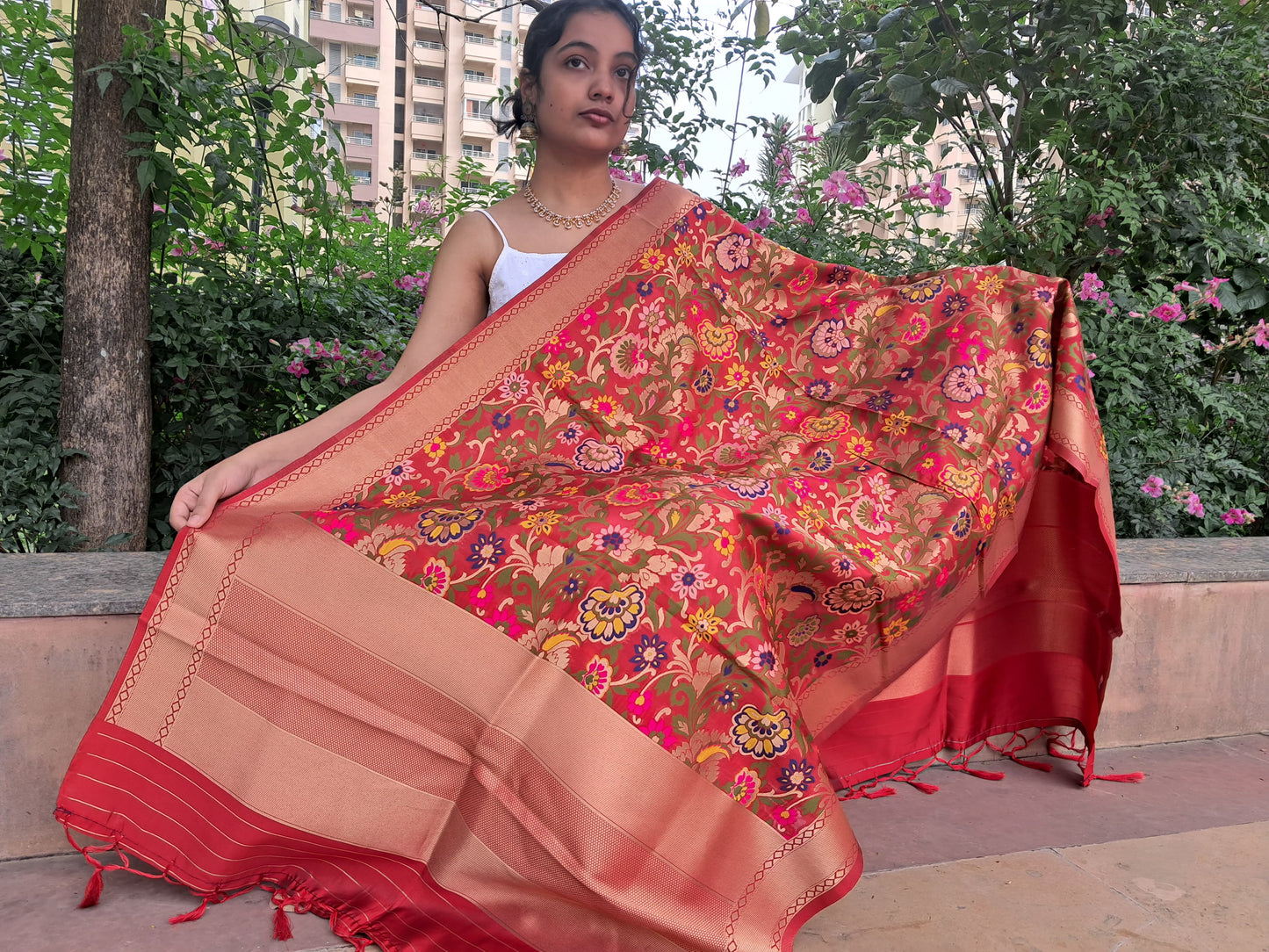 Red Mixed Katan Silk Banarasi Dupatta