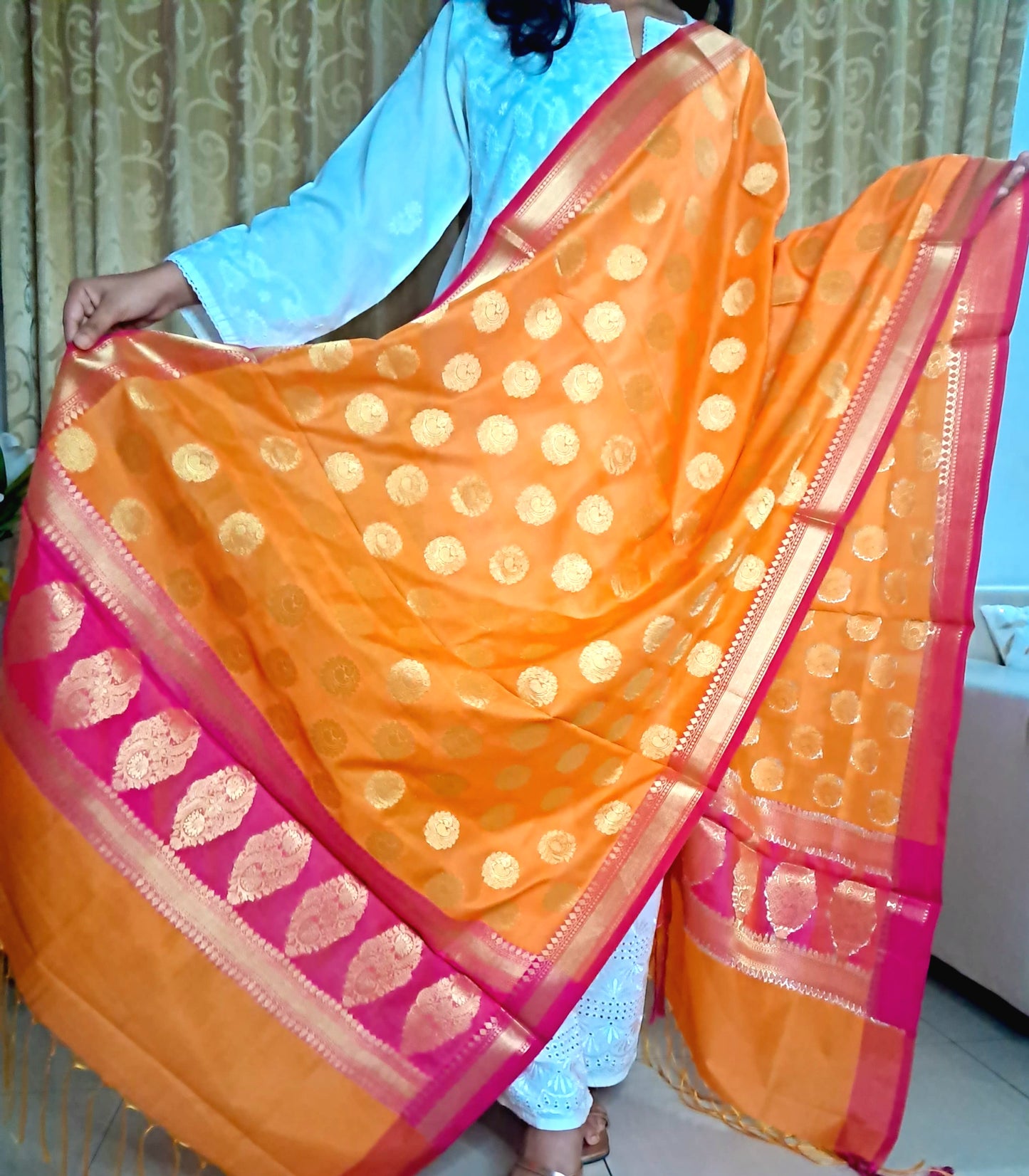 Orange Mixed Katan Banarasi Dupatta