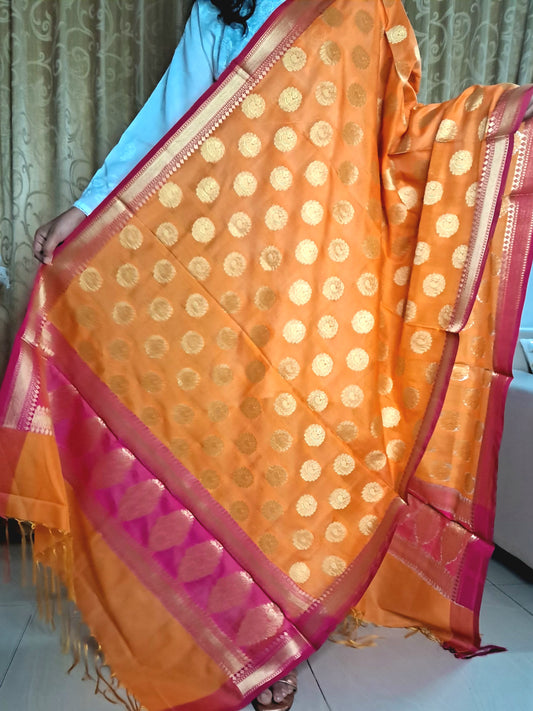 Orange Mixed Katan Banarasi Dupatta