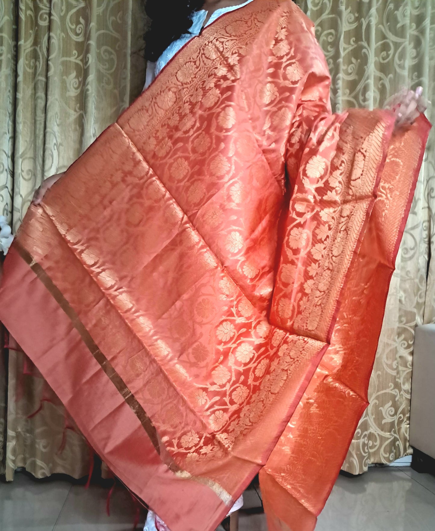 Orange Mixed Silk Banarasi Dupatta