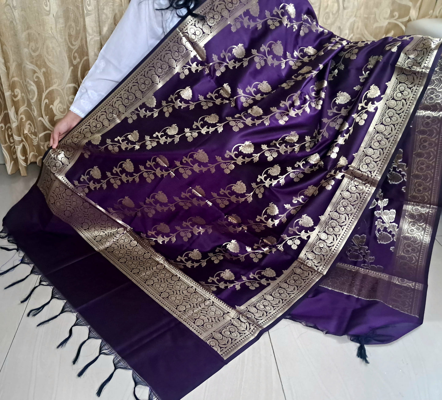 Purple with Golden Color Banarasi Dupatta