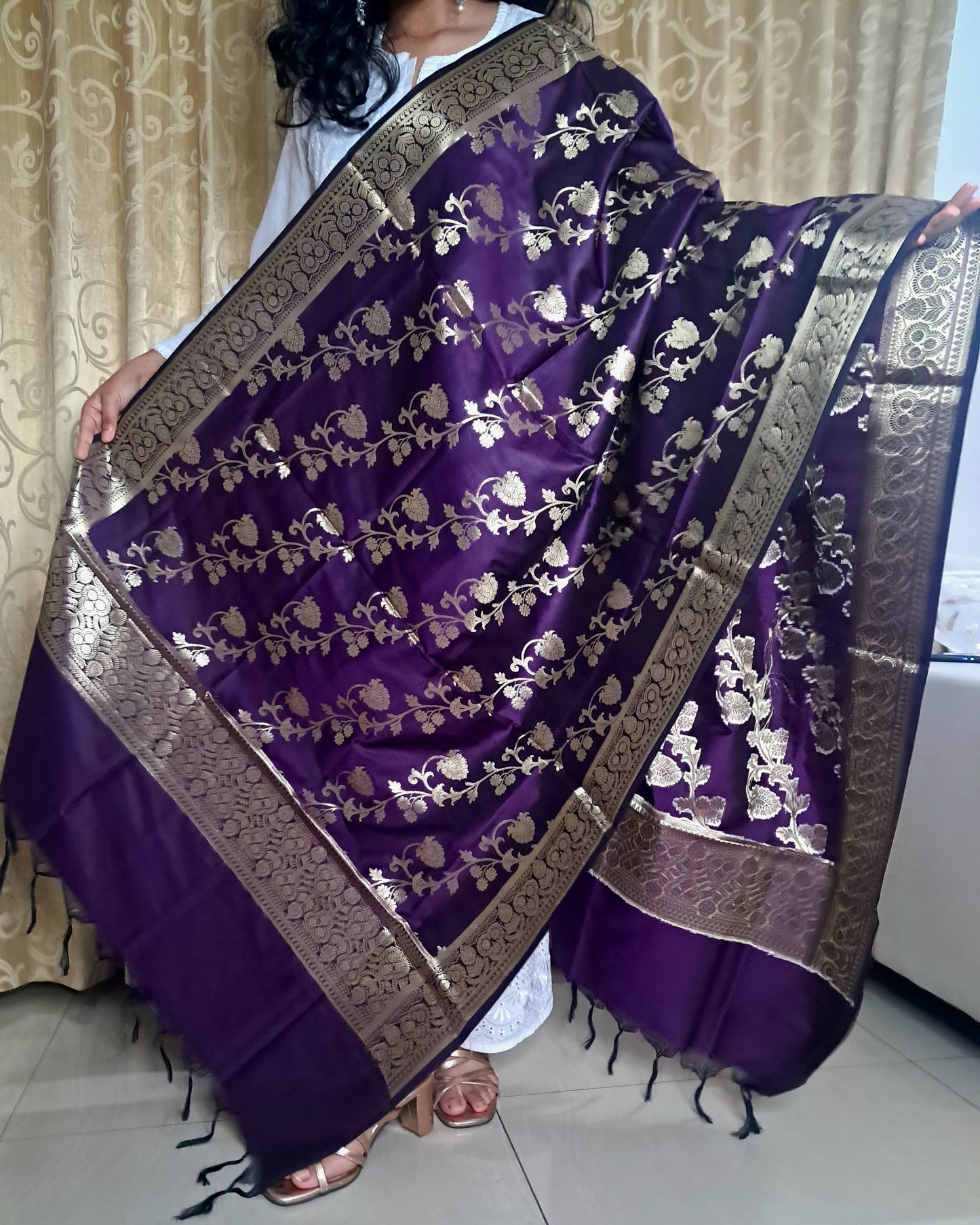 Purple with Golden Color Banarasi Dupatta