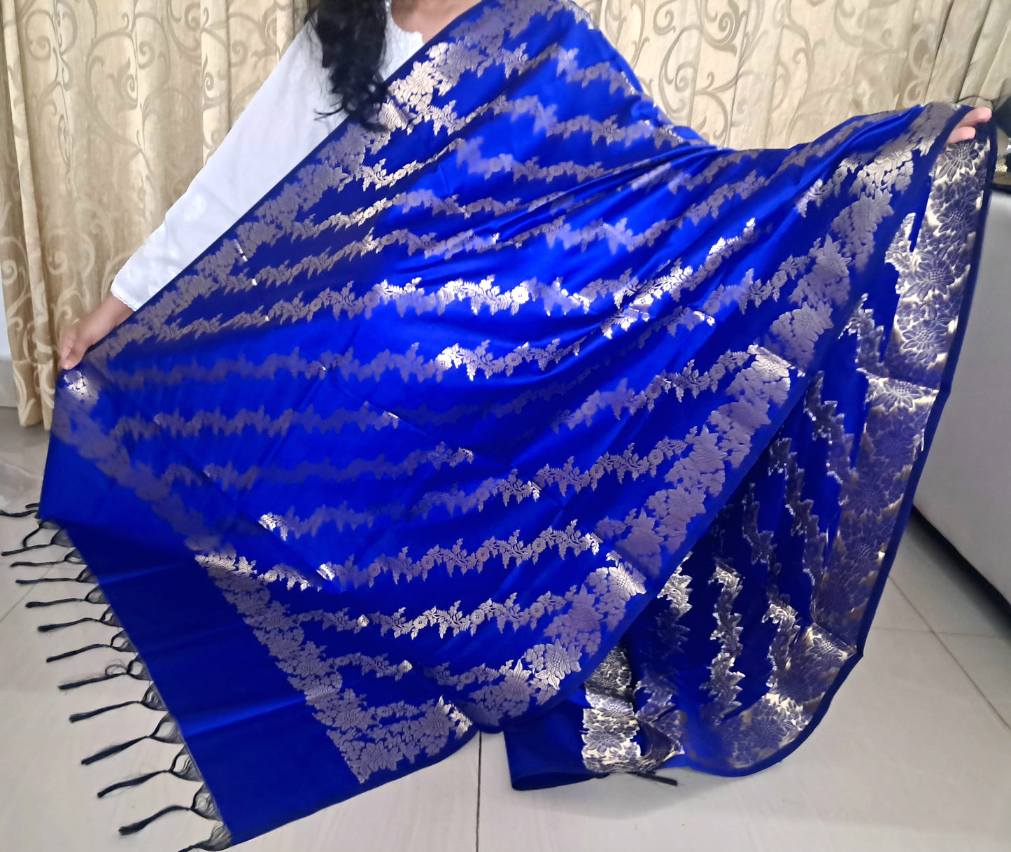 Blue Mixed Katan Silk Banarasi Dupatta