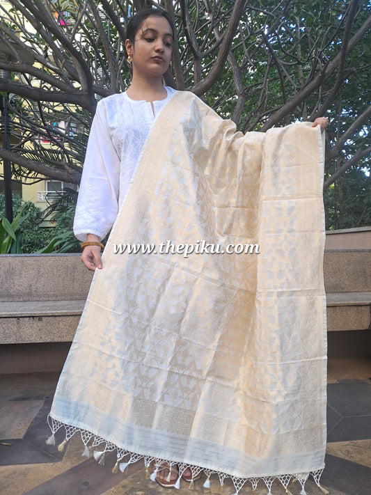 Off White Chiniya Silk Kaduwa Ara Jaal Banarasi Dupatta