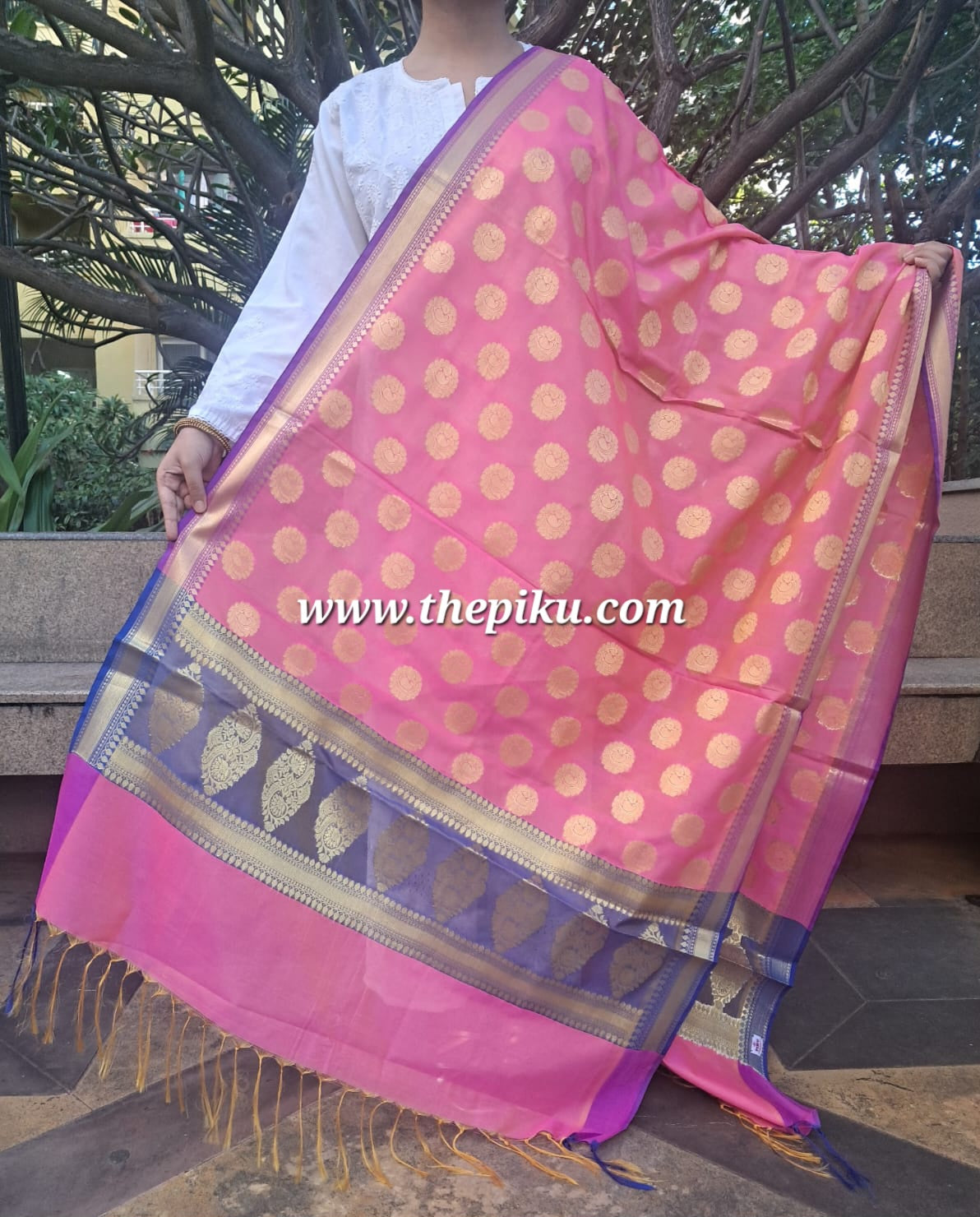 Pink Mixed katan Silk Banarasi Dupatta