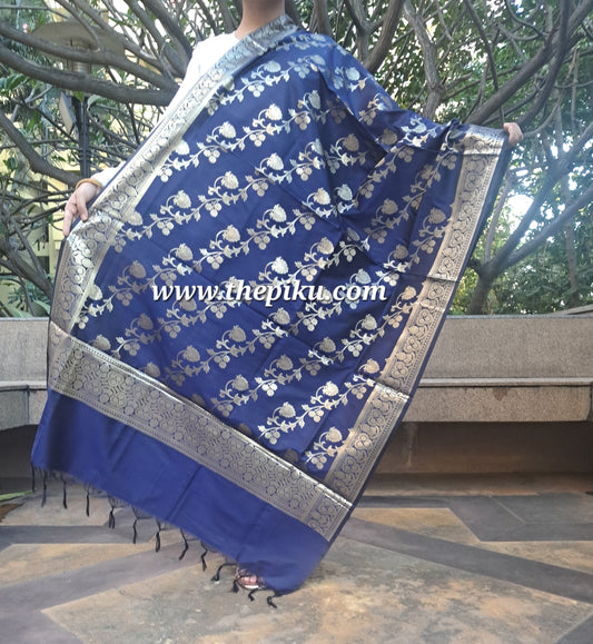 Blue Mixed Katan Silk Banarasi Dupatta