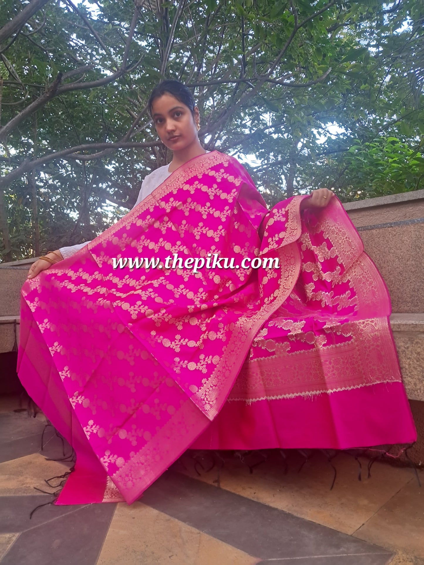 Pink Mixed Silk Banarasi Dupatta