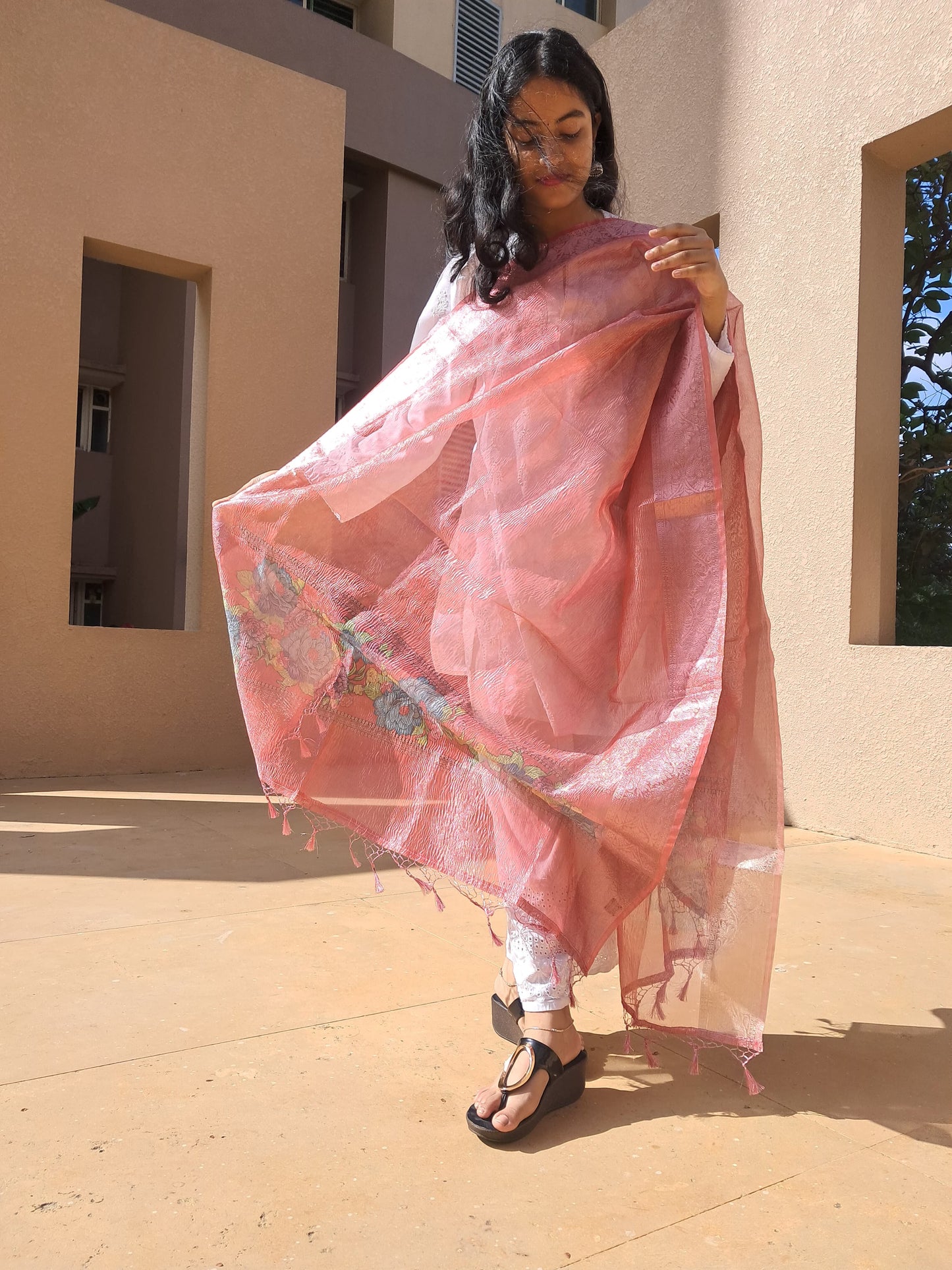 Pink Tissue Crush Dupatta