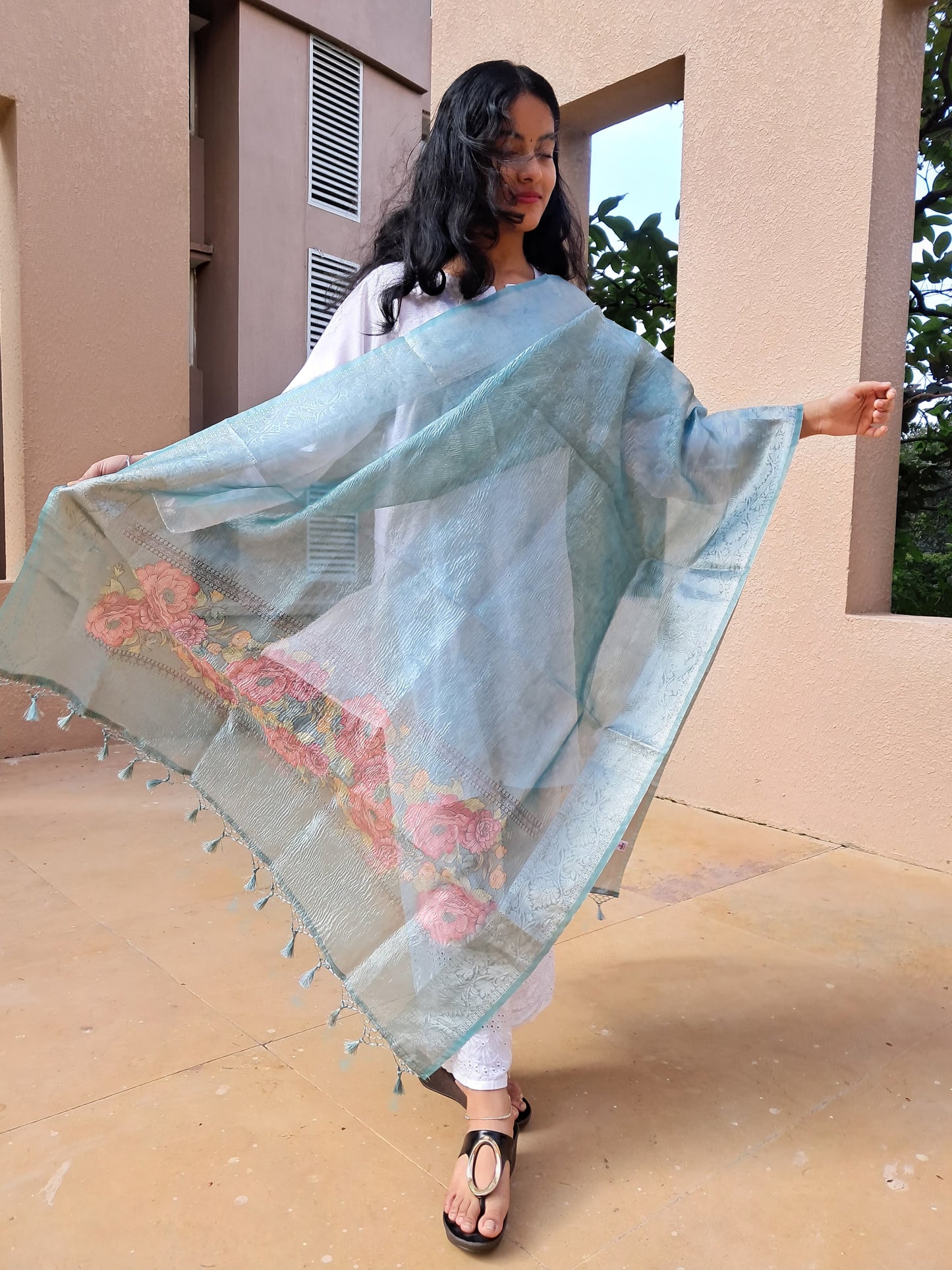 Blue Tissue Crush Dupatta