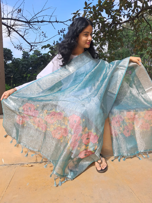 Blue Tissue Crush Dupatta